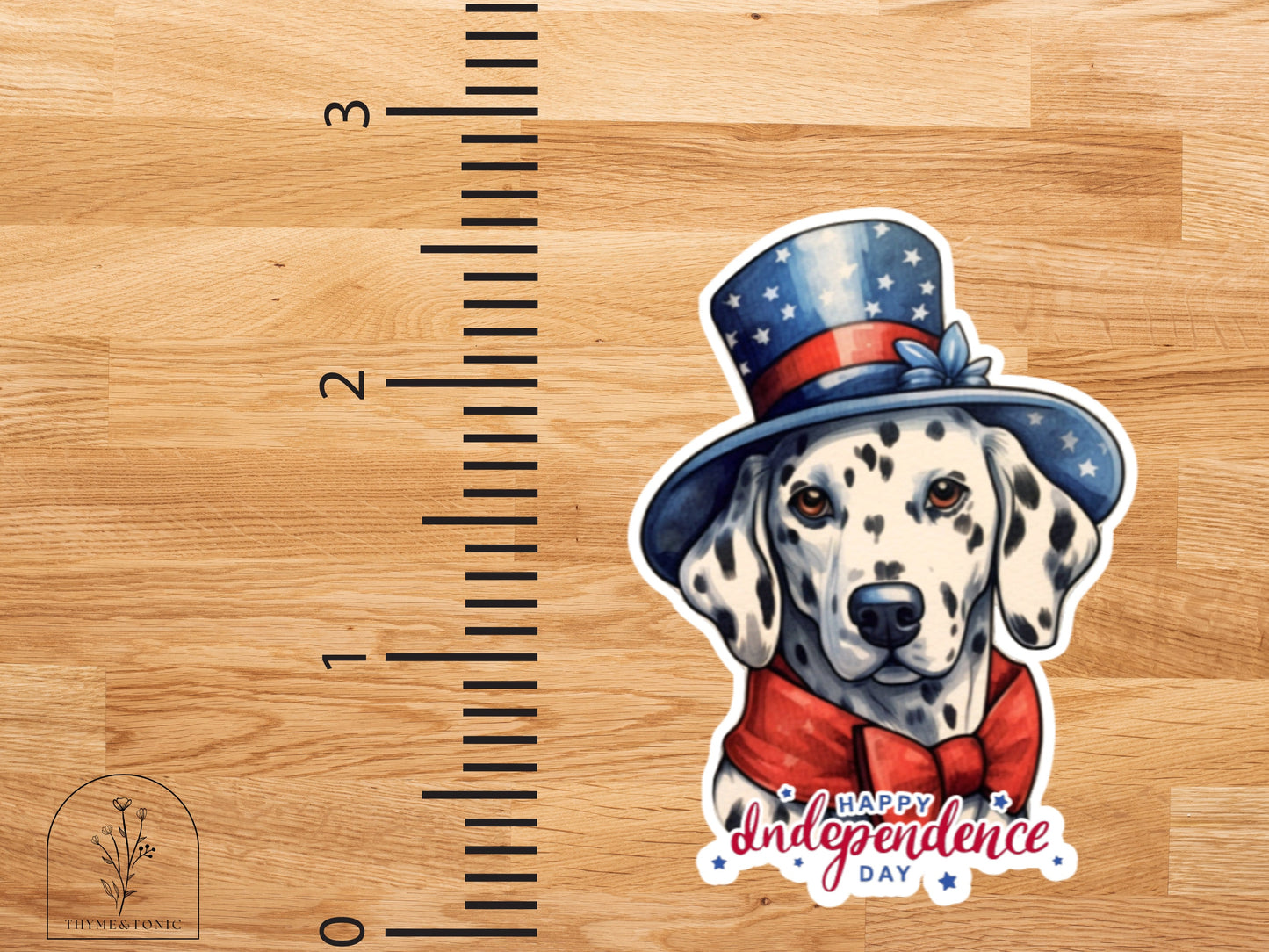 Patriotic Pup Vinyl Sticker: Dalmatian Dressed up for the 4th of July